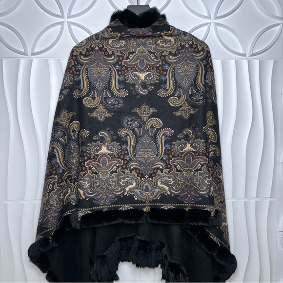 GORSKI NWT Fur Cashmere Paisley Black Reversible Cape - Picture 8 of 11